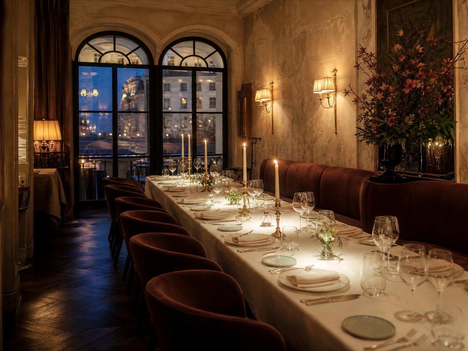 Candlelit dining room at Luna